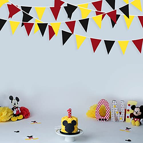 32Ft Red Black Yellow Pennant Banner Fabric Triangle Flag Cotton Bunting Garland For Mickey Mouse Birthday Wedding Anniversary Party Home Nursery Outdoor Garden Hanging Festivals Decoration (36Pcs) #TOP2