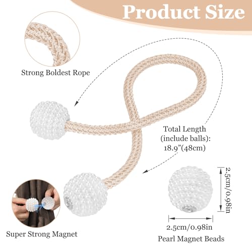 Image of 2Pack Magnetic Curtain Tiebacks, Curtain Tiebacks Buckles Holdbacks Holder Hooks Clip,Decorative Drape Handmade Curtain Tie Back(Champagne)
