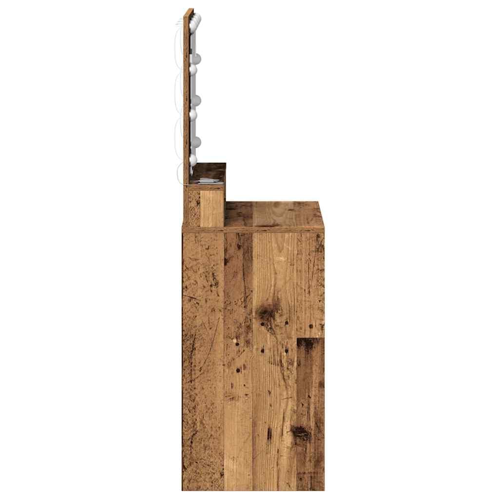 Toaletka z drewna odpadowego, 50 x 41 x 135 cm, z regałem, oświetleniem lustra LED, przyłączem USB, miejscem do przechowywania i szufladami do sypialni, kosmetyków i makijażu