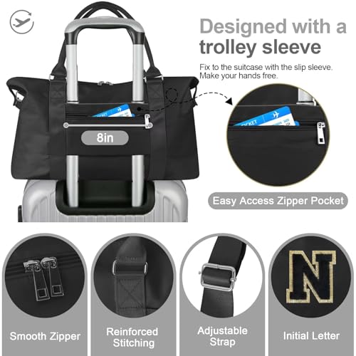 Dance Gym Duffel Bag for Teen Girls,Personalized Initial Travel Weekender Bag,Overnight Carry On Duffle for Women,Sports Travel Cheer Bag,Monogram Graduation Birthday Gifts for Tween Preppy(black-N) by XSUIOY - Used condition - Image 3