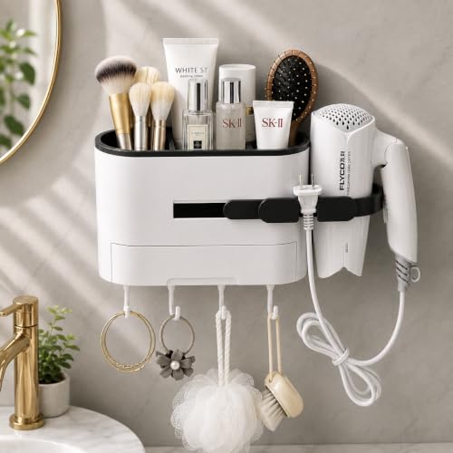 M.S.N Support pour sèche-Cheveux, Support de câble, Rangement de Salle de Bain, sans perçage, Organiseur de Rangement sans Ongles, Autocollant.