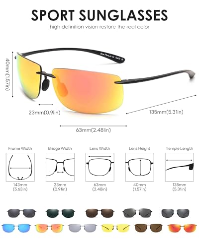 Image of JIM HALO Sport Sunglasses Men Womens TR90 Rimless for Driving Running Golf | Polarized /Non polarized,Lightweight,17g /0.6oz,Rectangle,Wrap Around,Cycling,Fishing,Outdoor Activities