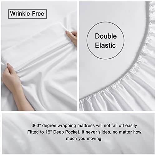 Comflive Cooling Sheets Set, Rayon Made From Bamboo, 4 Piece Queen Luxury Sheets With 16" Deep Pocket, Breathable And Silky Bedding Sheets & Pillowcases, White #TOP5