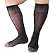 Mr.babuu 2Pairs Pack Men's Over the Calf Smooth Silk Striped Nylon Sheer Dress Socks (Black)