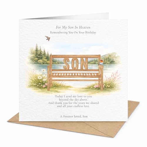 Image of Memorial Birthday Cards for Loved Ones in Heaven, 6x6 Luxury Hammered Cardstock, Remembrance Cards for Mum, Dad, Husband, Wife, Son, Daughter, Brother, Sister (Son)