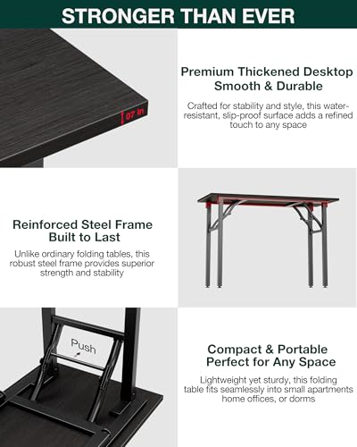 Image of Small Folding Computer Desk - 55.1 Inch Portable Table for Craft and Study, Lightweight Desk for Small Spaces, Foldable Laptop Table Built-in AC /USB Outlets for Convenience, Dark Oak