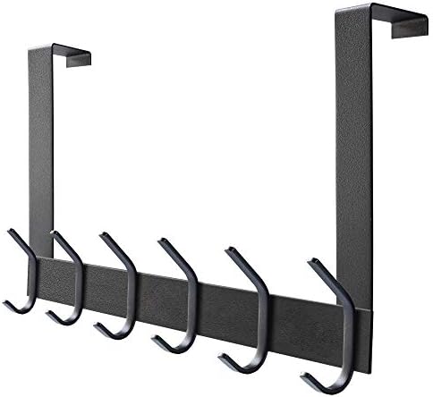 YUMORE Over Door Hook Hanger, Over The Door Hanger with 12 Hooks Stainless Steel Over Door Hanger Organizer Hanging Coat Clothes Towels Robes for Bathroom Bedroom, Matte Black, Space Saving