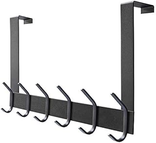 YUMORE Over Door Hook Hanger, Over The Door Hanger with 12 Hooks Stainless Steel Over Door Hanger Organizer Hanging Coat Clothes Towels Robes for Bathroom Bedroom, Matte Black, Space Saving