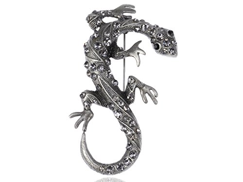 Alilang Womens Antique Silver Tone Grey Rhinestones Vintage Gothic Gecko