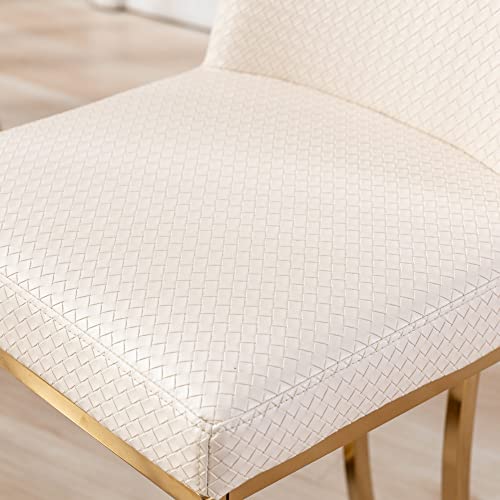 Bestano Mid-Century Modern Counter Height Bar Stools With Gold Metal Base And Footrest, 24" Woven Faux Leather Upholstered Counter Stool Chairs For Kitchen Island Set Of 4, Beige #TOP4