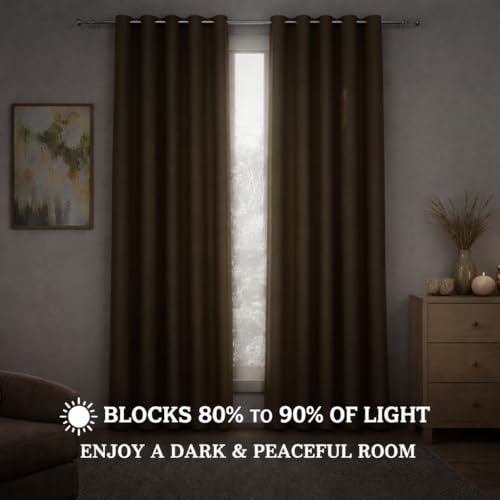 Image of Roseate 100% True Black Out Curtains (9 Feet / 116x275 cm) Solid Room Darkening Curtain & Thermal Insulated for Bedroom, Living Room (Dark Brown) Set of 2