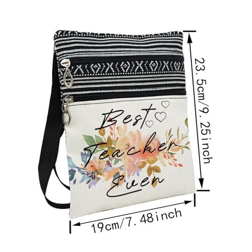 Best Teacher Ever Messenger Bag Small Ethnic Pattern Printed Adjustable Strap Crossbody Zipper Bag Floral Phone Bag Wallet Cute Shoulder Handbag for Teachers Professors Women2