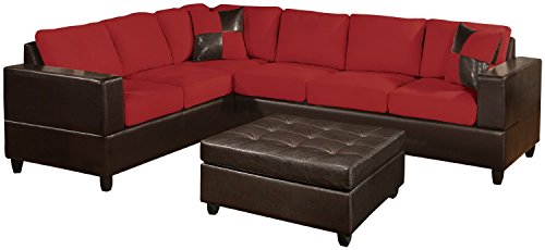 BOBKONA poundex Trenton 2-Piece Sectional Sofa with Accent Pillows, Red