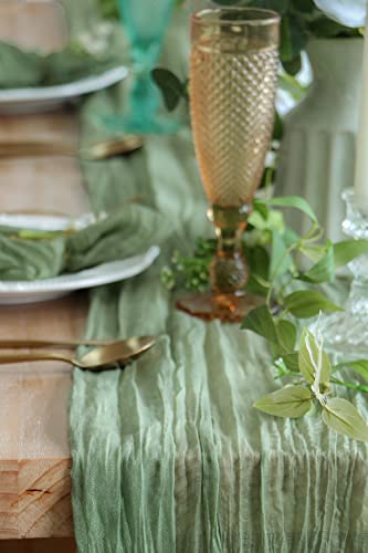 Uwilowe 13Ft Sage Green Table Runner, Boho Gauze Cheese Cloth Table Runner Rustic Sheer Runner 160Inch Long For Wedding Bridal Baby Shower Birthday Party Cake Table Decorations #TOP6
