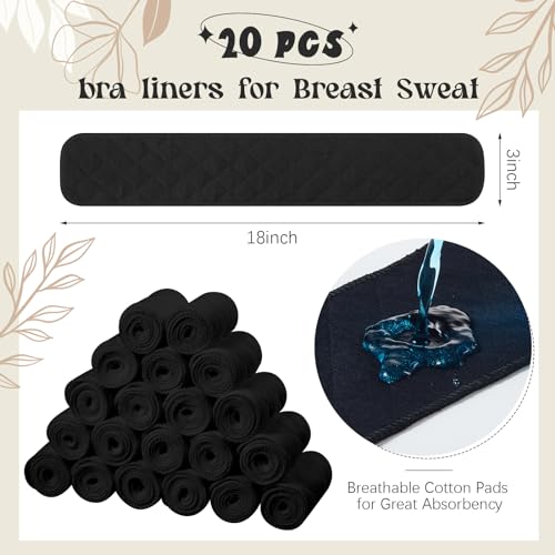 Image of Toulite 20 Pcs Bra Liners for Sweat, 3 Layer Washable Rectangle Cotton Under Breasts Pads for Women Absorb Sweating