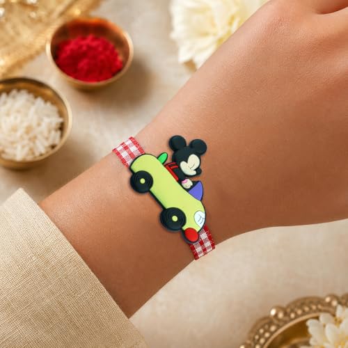 Image of CraftVatika Rakhi for Kids Brother Sister, Kids Silicone Car Rakhi Set of 1 for Brother Boys Girls Baby, Designer Cute Mouse on Car Rakhis for Rakshabandhan Children Toddlers, Best Wishes Card & Tilak