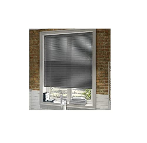 PVC Window Venetian Blinds Strong Trimmable Easy Fit Child Safe Home Office Blind Black Cream White Silver Teak And Natural (Contrast Slate, 75 x 213 cm) image_1