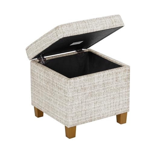 Image of HomePop 18 inch Square Tufted Storage Ottoman - Cream Textural Woven