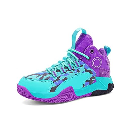 Sanearde Girls Basketball Shoes Cushioning Running Shoes Wear-Resistant Sneakers for Boys Light Outdoor Walking Shoe Green and Purple Size4