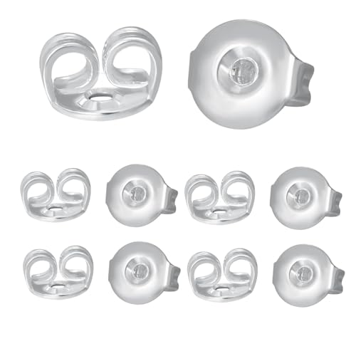 JIACHAREMED Silver Earring Backs Replacements - Comfort Butterfly Earring Backs for Studs, Secure Ear Locking for Stud Earrings Ear Nut for Posts, 10Pcs/5 Pair