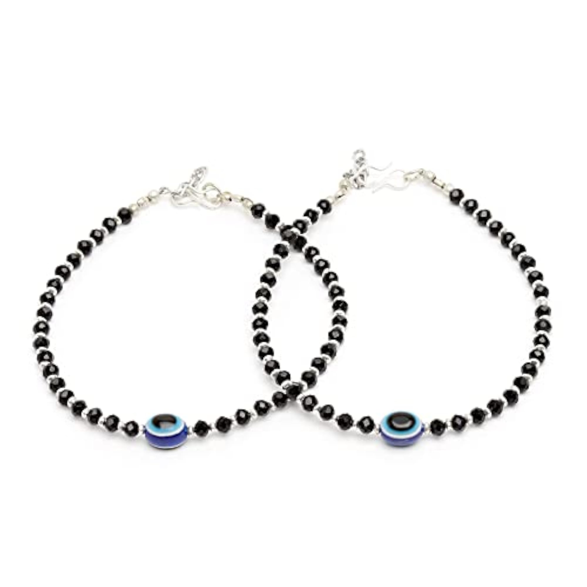 Silver Evil Eye Charms Adjustable Anklet Pack of 2