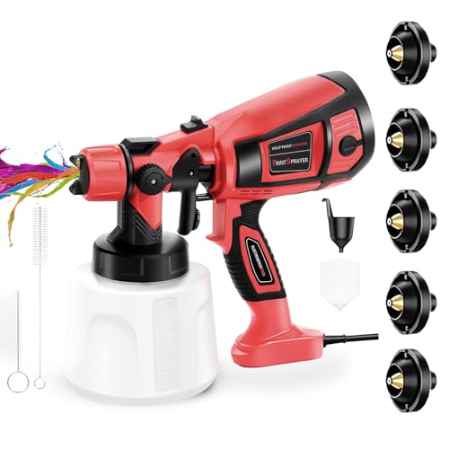 TOPALL Pistola Pintura Electrica,Pistola para Pintar Paredes y Techos,850W 32000PRM 1400ML HVLP Pistola Pintar Electrica Pulverizador de Pintura,con 5 Boquillas y 3 Patrones,RojoN