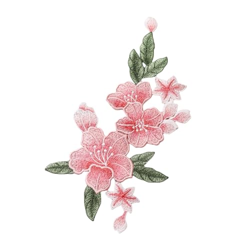 Parche grande de flores rosas, parche floral bordado de lirio para ropa de bricolaje, jeans, cojín, manualidades de costura
