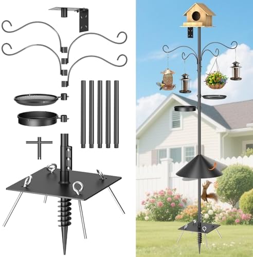 Tall Bird Feeder Pole - Which 5 Will Transform Your Garden Experience? 6 2025 Upgraded Heavy Duty Bird Feeder Pole,92 Inch Squirrel Proof Adjustable Bird Feeding Station,4 Shepherd Hooks for Feeder Stand, Includes Water Bowl and Mesh Tray,for Outdoor Garden & Yard