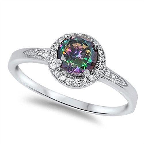 Oxford Diamond Co 1.25ct Halo Set Solitaire Cubic Zirconia & Simulated Gemstone Promise Engagement Ring .925 Sterling Silver Ring Sizes 3-12 Colors