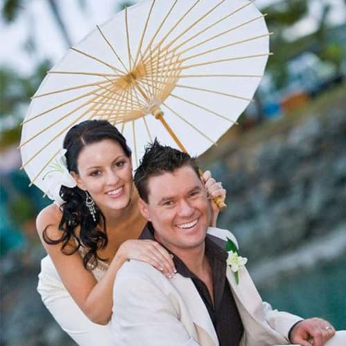 Marran 6PCS Paper Parasol 60Cm Beach Umbrella White DIY Umbrella Photography Props for Baby Shower Wedding - Image 4