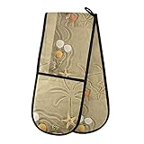 Oyihfvs Ofenhandschuhe Palmen Seesterne Muscheln auf Sand Backset Backset Hitzebeständige Ofenhandschuhe Lustige Ofenhandschuhe Topflappen