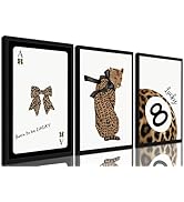 Framed Trendy Leopard Canvas Wall Art Set of 3, Cheetah Prints Lucky 8 Ball Pictures Wall Decor, ...