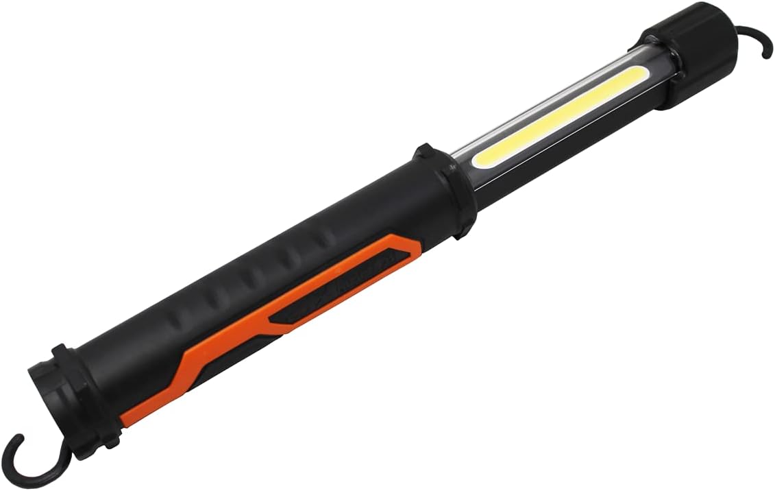 K Tool International XD52484 Automotive Magnetic LED Work Light for Garages, Repair Shops, and DIY, Rechargeable, Rubber Grip, 3.7V, (2) Light Modes, 200-700 Lumens, (2) Folding Hooks, Orange/Black