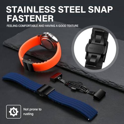 ULLCHRO Silicone Watch Strap Replacement Rubber Watch Band Waterproof Stripe Pattern - 14mm, 16mm, 18mm, 20mm, 22mm, 24mm Watch Bracelet with Black Stainless Steel Deployment Buckle (24mm, Black) by ULLCHRO - Image 2