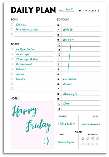 Bloco de notas planejador diário – Calendário A5, agendador, organizador com prioridade, lista de ta