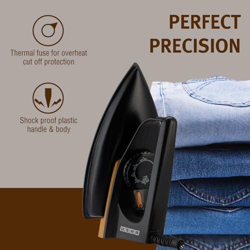 Image of USHA EI 3160-M Dry Iron | 600W | Non-stick PTFE Coated Sole Plate For Easy Gliding & Long Life | 1.6 m Long Cord | Dual Layer Safety | 2 Year Warranty