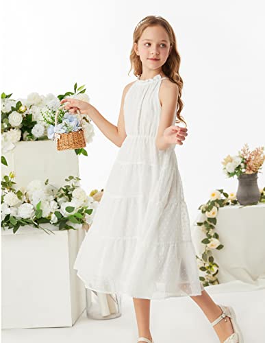 GRACE KARIN Girls Halter Neck Dress Sleeveless Casual A-line Flowy Summer Maxi Dress for 6 Years White — view 2