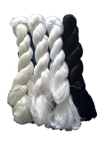 4 matasse di filo interdentale in 100% seta di gelso naturale, fatto a mano, 440 m per matassa, colore bianco e nero, gruppo 88