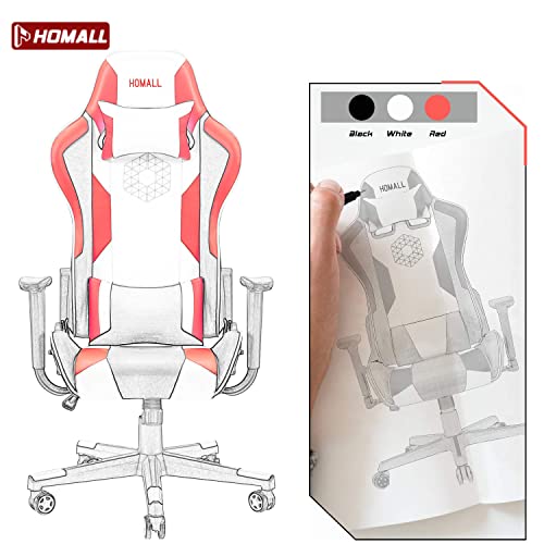 Homall Gaming Chair Racing Style Office Chair Ergonomic High-Back Pu Leather Computer Gaming Chair With Headrest And Lumbar Support (Red/White) #TOP5