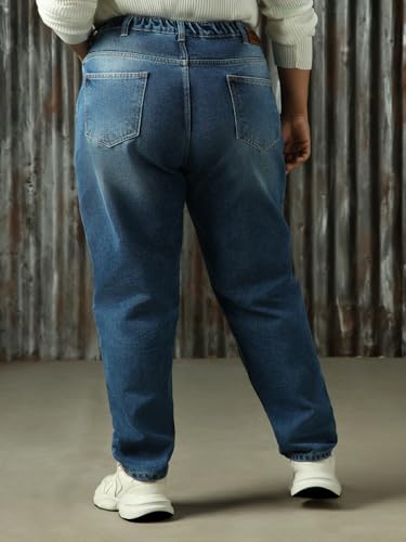 Image of High Star Women Cotton Washed Mom Fit Casual High-Rise Jeans