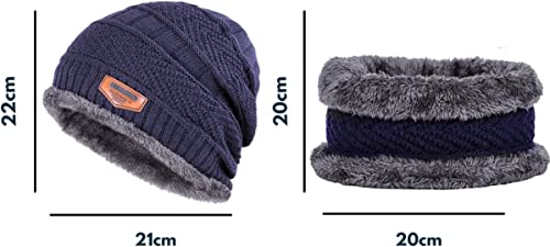 Conjunto de 2 peças de gorro touca masculino de inverno, gorro quente com gorro e cachecol (AZUL)