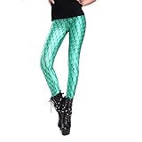 Rubberfashion Glanz Leggins Damen - Animal Print Leggings Muster Schuppen - sexy Outfit 80er Jahre für Frauen und Mädchen Mehrfarbig S/M