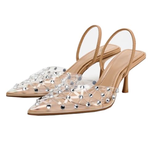 Sparkly heels beige clairs à bout pointu fermé et petits talons taille 35