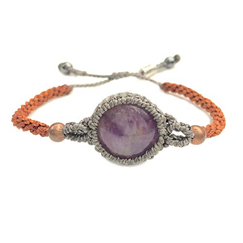 Amethyst Bangle Bracelet Purple Stone Hand Woven Macrame Bracelet In Gray And Orange Cord For Women And Teen Girls #TOP7