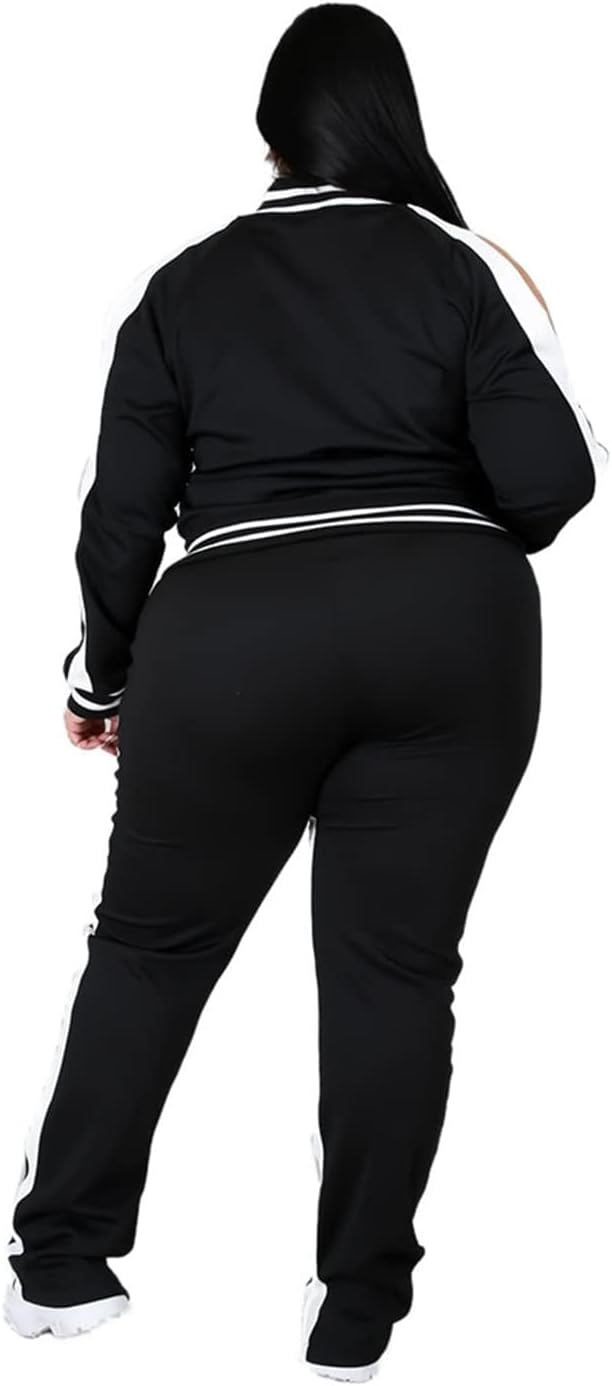 Womens Jogging Suits Plus Size Tracksuit Stripe Jackets Sweatpants 2 Piece Sweatsuits Set - Image 3