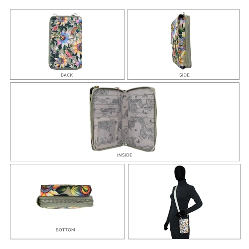 Anuschka Wanderlust Luxe Fabric Collection Women's Vegan RFID Blocking Phone Organizer Wallet - Floral Passion4