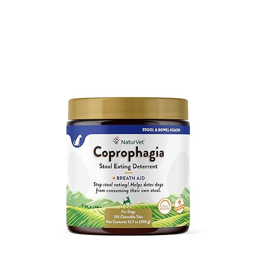 NaturVet Coprophagia Stool Eating Deterrent Plus Breath Aid Deters Dogs from Consuming Stool Enhanced with Breath Freshener Enzymes & Probiotics 130 Chewable Tablets