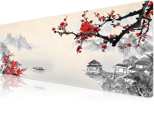 Klasse Pro - 10 Farklı Model Dikişli Kenar 90x40 cm Oyuncu Gaming Mouse Pad (Cherry Blossom, 90x40 cm)