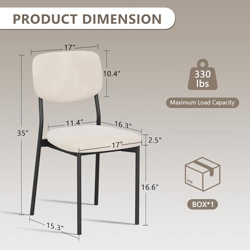 Einhomn Upholstered Dining Chairs Set, Modern Stackable Dining Room Chairs with Soft Velvet Backrest, Kitchen Chairs with Sturdy Metal Legs for Living Room, Restaurant, Set of 2,Cream Beige - Image 3
