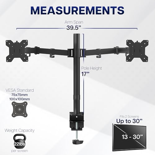Image of VIVO Dual Ultrawide Monitor Desk Mount, Heavy Duty Fully Adjustable Steel Stand, Holds 2 Computer Screens up to 38 inches and Max 22lbs Each, Black, STAND-V038